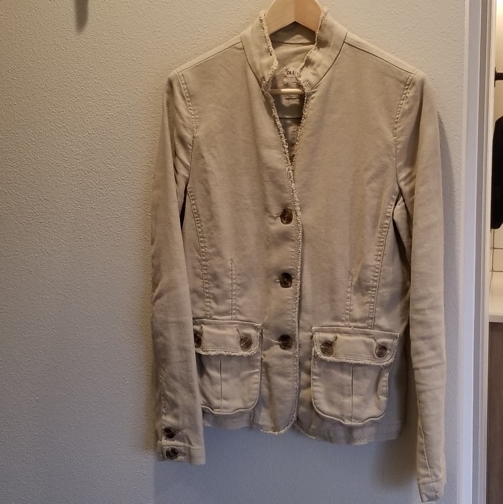 Old Navy Frayed Linen Khaki Jacket - Size M